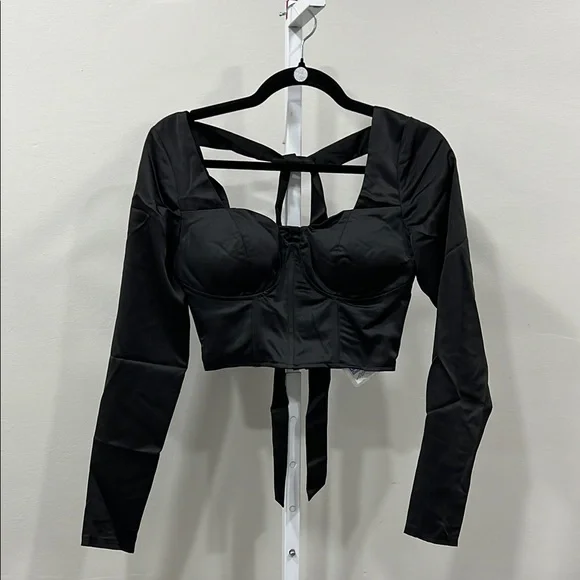 Danielle Guizio satin bustier Crop Top Black open Back - Picture 2 of 7